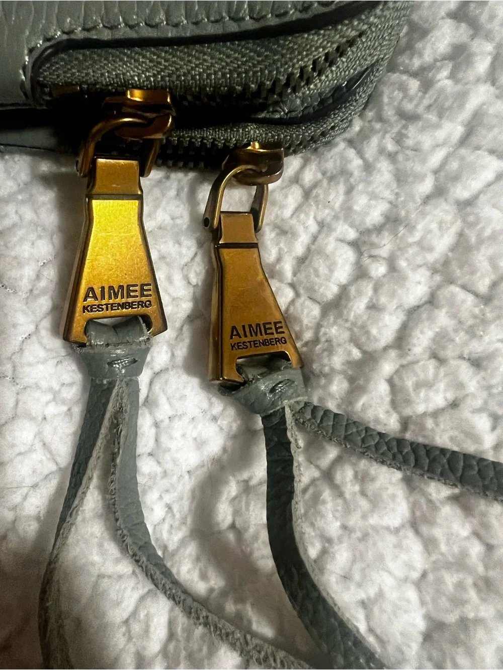 Aimee Kestenberg Gray Pebbled Leather 2 fold Zip Pulls wristlet in Gold Hardware